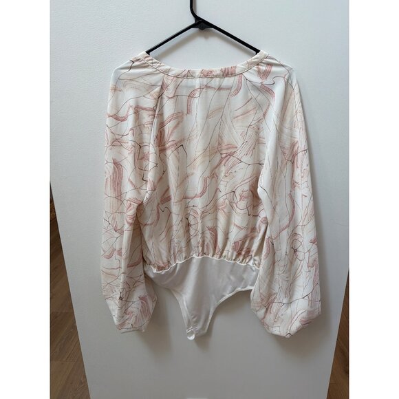 Entro Womens Floral Long Sleeve Bodysuit Top L White & Pink Polyester - Picture 4 of 4
